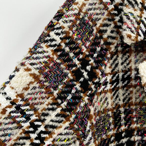 DESIGUAL Cream Black Neon Colorful Plaid Tweed Oversized Heavy Duke Coat Small - Picture 11 of 12